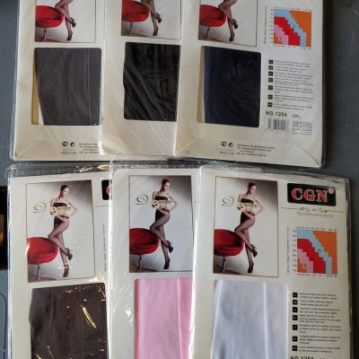 CGN Vouge Pantyhose Tights Various Colors Lot Of 6 Pairs One Size
