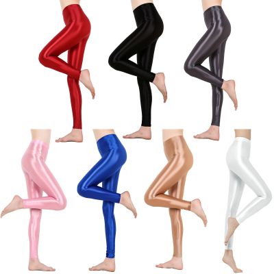 Womens Metallic Wet Look Leggings Stretchy Sequin Pants for Sports Workout Dance