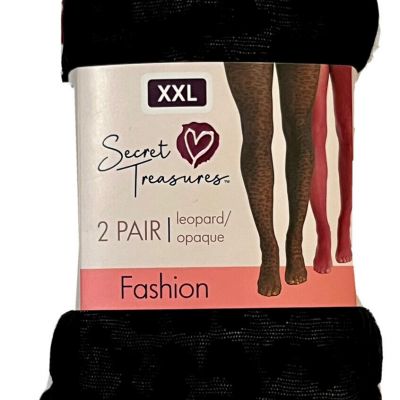 Women’s Fashion Tights Nylons Size 2XL Black Leopard Print & Burgundy Opaque