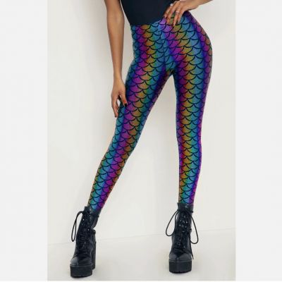Black Milk Leggings Blackmilk Clothing Mermaid Rainbow shiny Candy womens LARGE