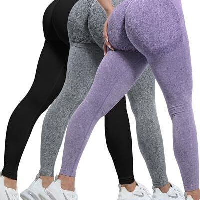 3 Piece Workout Leggings Sets for Women, Medium 3 Packs - Black/Gray/Purple