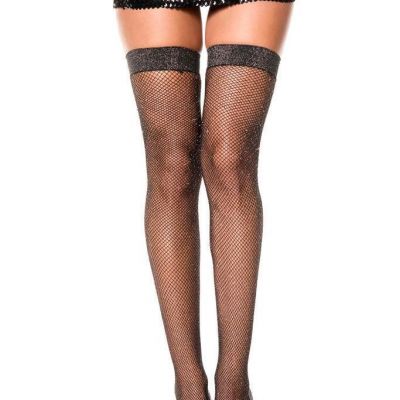 sexy MUSIC LEGS shimmery SPARKLE metallic FISHNET banded THIGH highs STOCKINGS