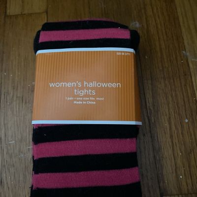 One Size Fits Most Ladies Pink Black Stripe Halloween Tights NWT