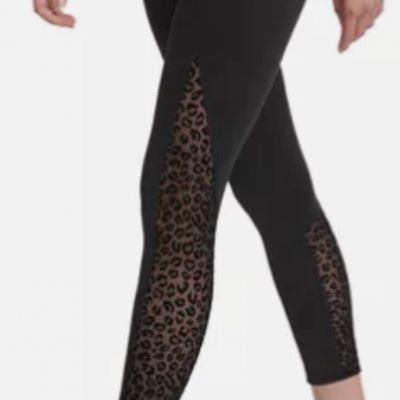NWT DKNY Sport Women’s Flocked  Leopard High-Waist Legging Black XS 7/8 Leg 4way