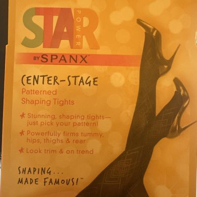 NEW Spanx Star Power Black Center Stage Diamond Patterned Shaping Tights Size B