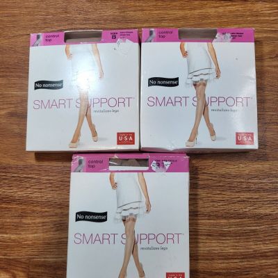 Non Nonsense Smart Support Control Top Pantyhose 3 Pair Bare Bisque Size B