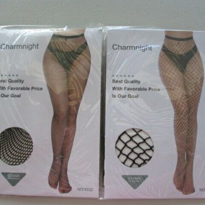 Charmnight Womens Size S-XXXL Black Fishnet Classic Pantyhose Tights 2-Pair