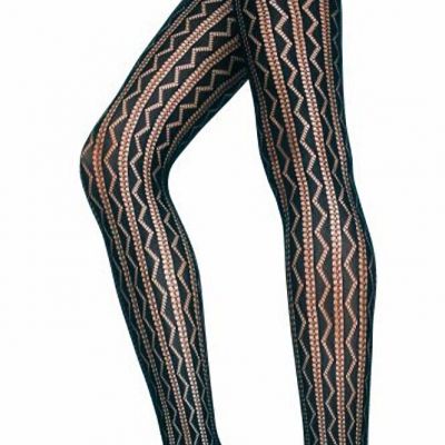 Black Pantyhose Striped Lace Geometric Zig Zag Patterned Tights