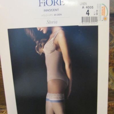 FIORE INNOCENT 20 DEN STAY UP SILICONE STOCKINGS FINE EUROPEAN SIZE 3-4   LINEN