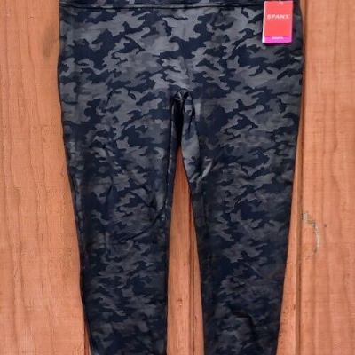 SPANX Faux Leather Camo Leggings Matte Black High-Rise Shaping Size 3X NEW