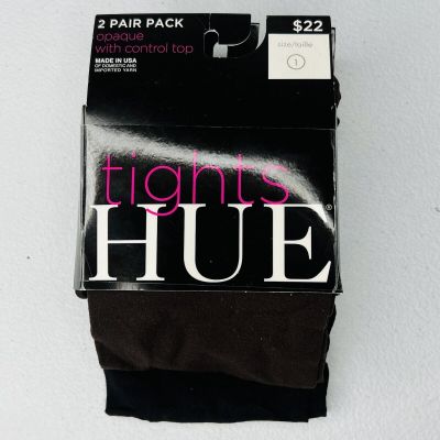 HUE Espresso/ Black Opaque Control Top Tights Womens Size 1 U5987 New 2 Pairs