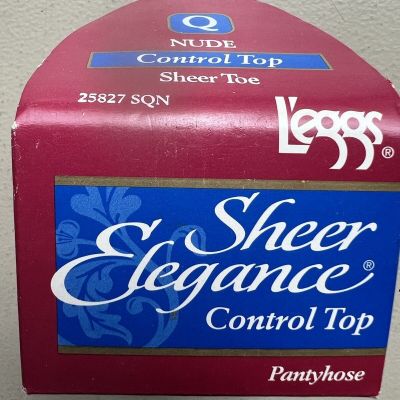 Leggs Sheer Elegance Sheer Toe Control Top Size Q Nude New In Box
