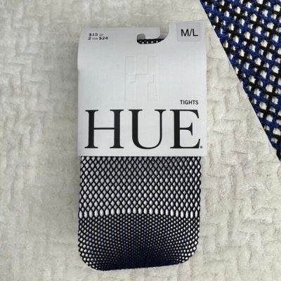 HUE Womens Net Tights Size M/L Black Blue Two Toned Tights Open Net Tights New