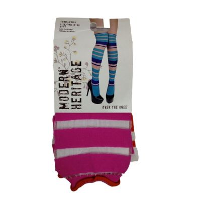 Modern Heritage Nylon Socks 9 to 11 Over the Knee Sheer Pink Striped Stockings