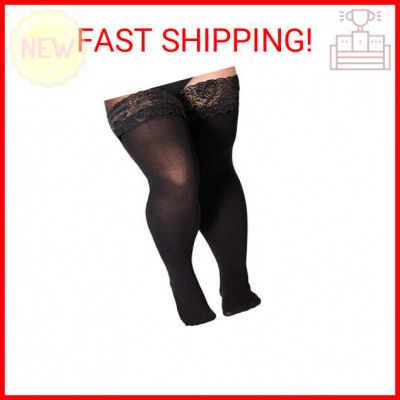 Moon Wood Plus Size Thigh High Stockings Womens 55D Semi Sheer Silicone Lace Top