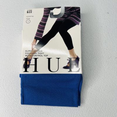 HUE Iris Blue Super Opaque Footless Tights Control Top Womens Size 1 New 1 Pair