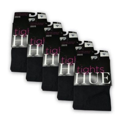 HUE Solid Black Ultimate Opaque Control Top Tights Womens Size 1 U3271 ~ 5 Pairs