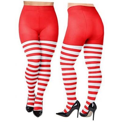 Plus Size Striped Tights Women Adult Large-X-Large Red and White Stripe