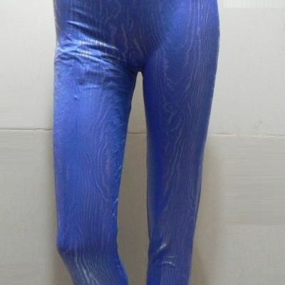 Small/Medium S/M Blue Tree Bark Design Fashion Leggings Stretch Shiny Wet Look