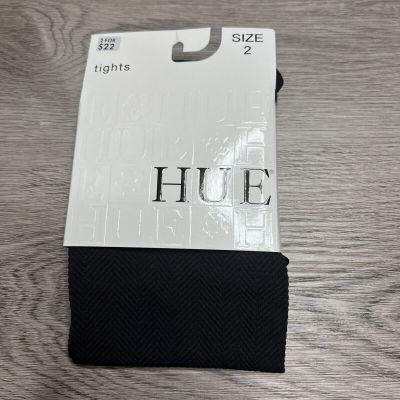 Hue Womens Herringbone Texture Tights With Control Top 1 Pair Black Size 2
