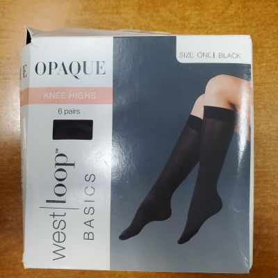 West Loop Basic Opaque Knee Highs  *Size One* Black *6 Pairs* R8P1b