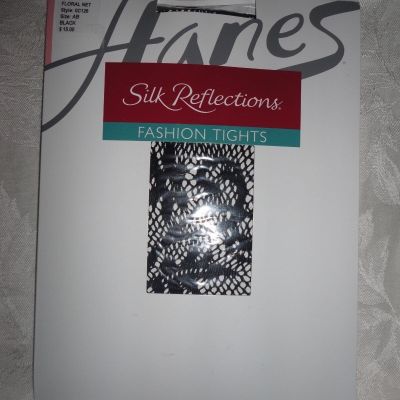 Hanes Silk Reflections Fashion Tights FLORAL NET NEW $15 size A/B black