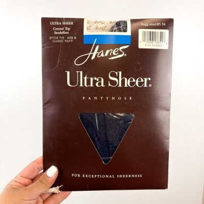Vintage Hanes Ultra Sheer Control Top Pantyhose - Classic Navy - Size B