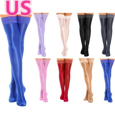 US Women's Stockings Shiny Sexy Silky Thigh High See-through Over Knee Stockings