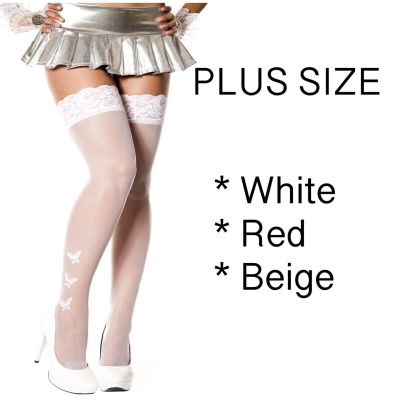 Plus size butterfly lace top sheer thigh high stockings Music Legs OS
