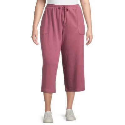 Terra & Sky Women's Plus Size Pull-On Knit Capris, Pink/Purple Size 2X