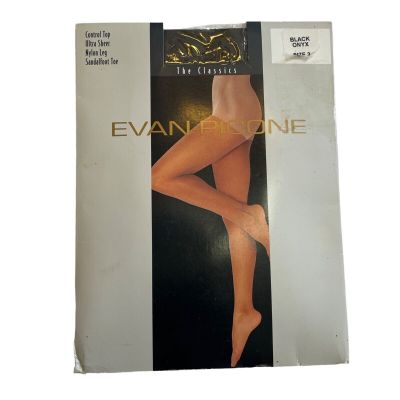 Evan Picone Pantyhose Control Ultra Sheer Sandalfoot Toe Black Size 2