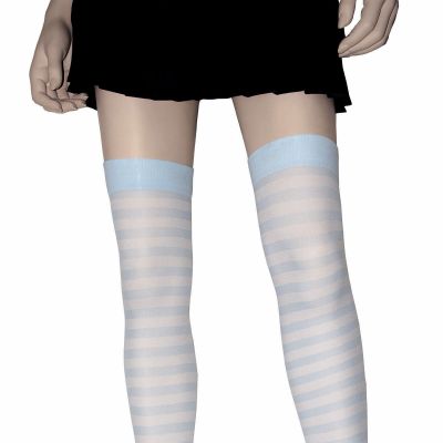 PARTY TIME  COSTUME BABY BLUE WHITE OPAQUE STRIPE  THIGH HIGH STOCKINGS COSPLAY