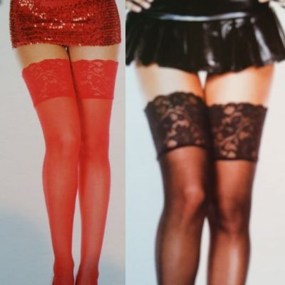 Music Legs Thigh High Stockings Plus Wide Lace Sheer Red Black Beige 4120Q Queen