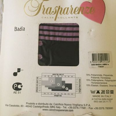 TRASPERENZE BADIA BLACK with PURPLE specalty tights size 2 sm/med