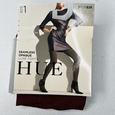 NWT HUE Womens Seamless Opaque Luxe Tights Size 1 Sangria 1 Pair New