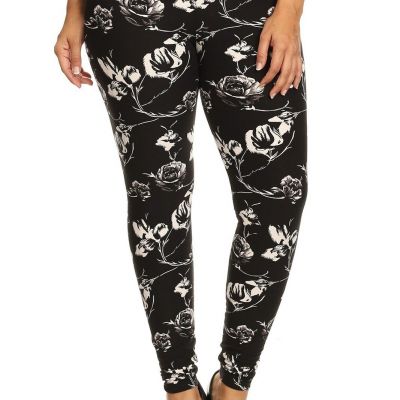Plus Size Abstract Print, Full Length Leggings In A Slim Fitting Style With A Ba