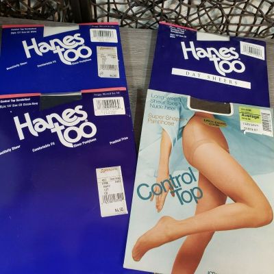 VTG LOT HANES TOO & JC PENNY PANTYHOSE CONTROL TOP SANDLEFOOT SIZE CD NEW