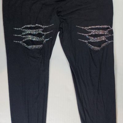 Vocal USA Black Crystal Bling Cutout Leggings Style # 19051PX Women's Size 2XL