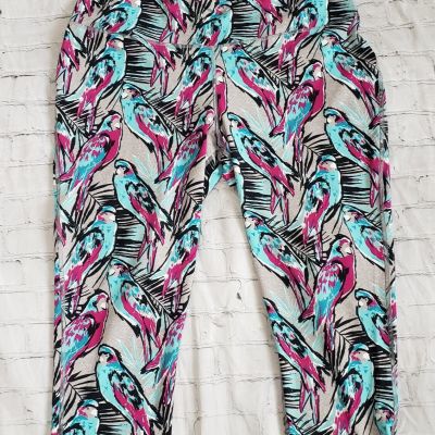 NWT Zelos Curvy Cropped Capri Leggings Plus Size 2X Yoga  Multicolor Birds Print