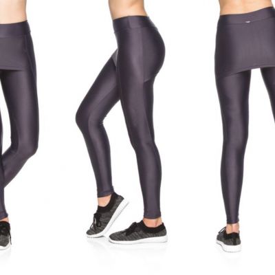 Women's Workout Gray Skirted Leggings Booty Shaping Yoga Pants w/Skirt Size M,L