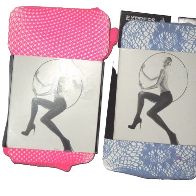 Express women's 2 pack fishnet tights -size Small / Medium - Blue / Pink