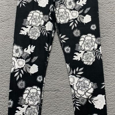 So Women's Fashion Black and White Floral, Rose Print Leggings Size S