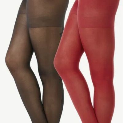Joyspun Women's Red Opaque & Black Flowered Opaque 2 Pack Tights Size Small NWT
