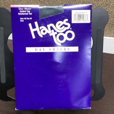 Hanes Too Day Sheer Control Top Pantyhose Size AB Black Style 136 Vintage