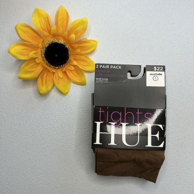 Hue Womens Tights Opaque With Control Top Caramel/Back Size 1 2 Pair Pack U5987