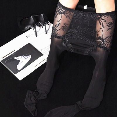 Ladies Plus Size Lace Waist Shiny Glossy Pantyhose Sheer Stockings Tight Gift
