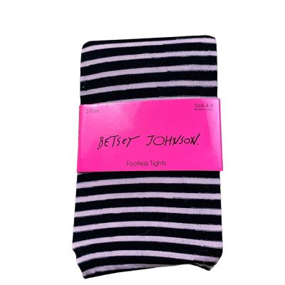 Betsey Johnson Womens Footless Tights 2 Pairs Black Striped Solid Pink Punk Goth
