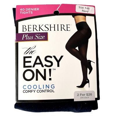 * Berkshire Plus Size * Easy On! Cooling Comfort Top 40 Denier Tights 5X-6X NAVY
