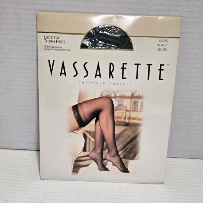 Vassarette Lace Top Thigh High Sheer Nylon Hosiery Stockings Long Black VINTAGE