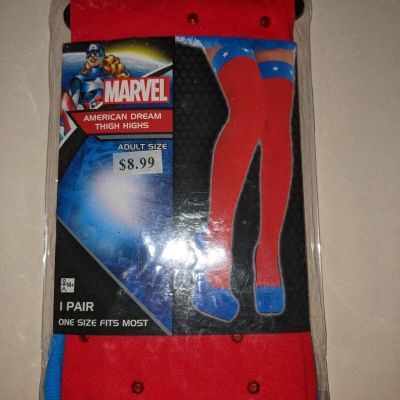 MARVEL RED WHITE AND BLUE THIGH HIGH STOCKINGS WITH RHINESTONES